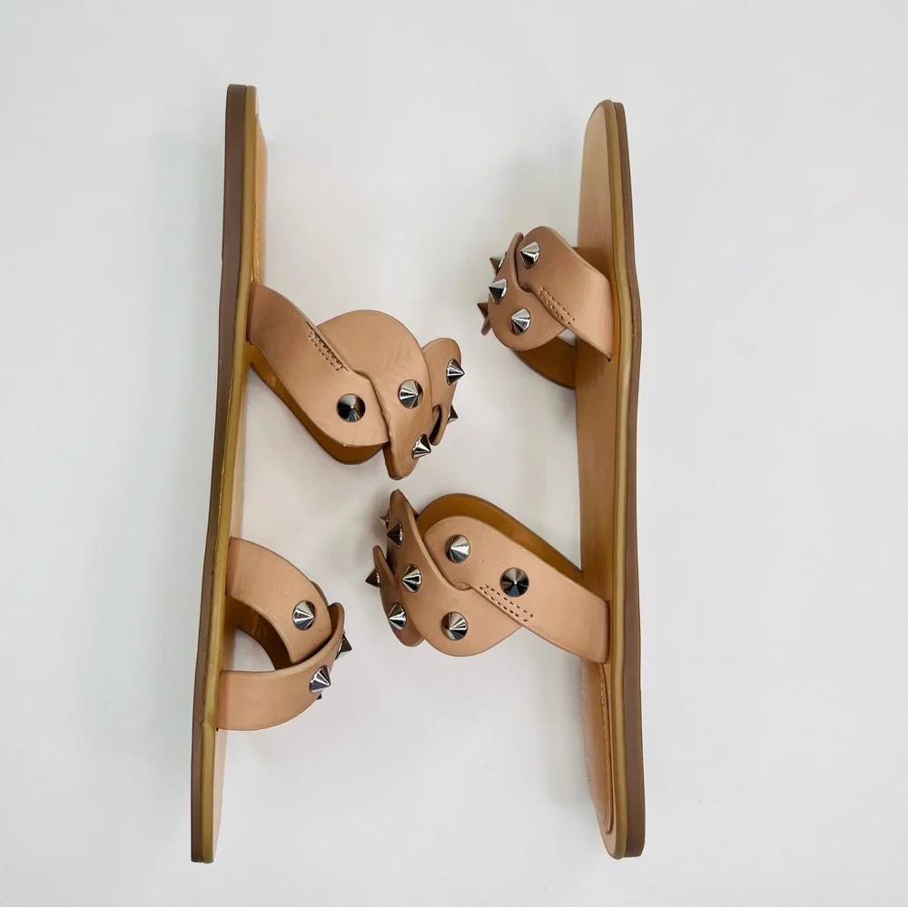Marc Fisher Bodil Light Natural Tan Silver Studded Slide On Sandal Size …